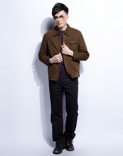 迪耐斯Addnice-<em>深驼色</em>休闲<em>翻领</em>长袖夹克<em>外套</em>_