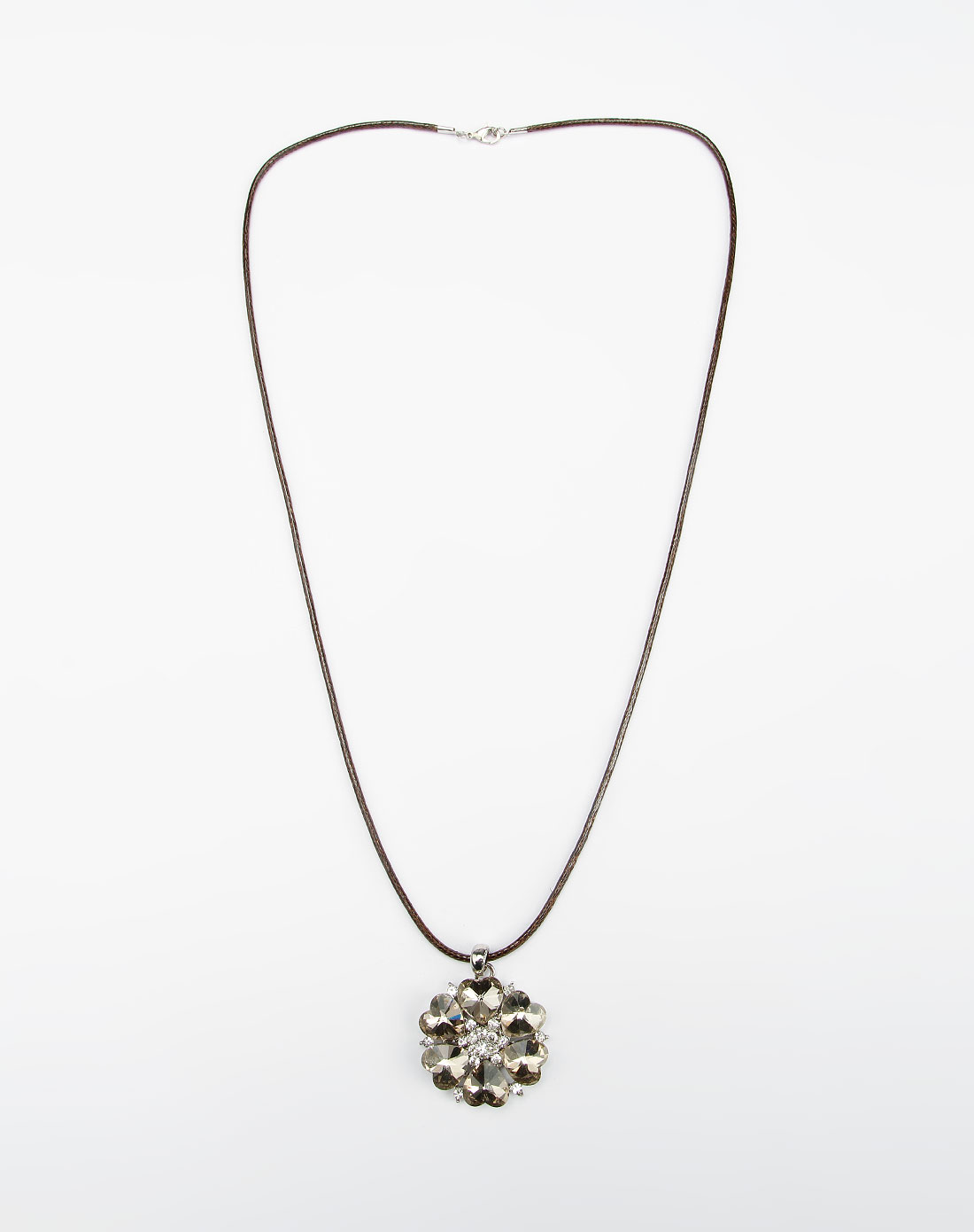 咖啡色镶水晶花朵毛衣项链