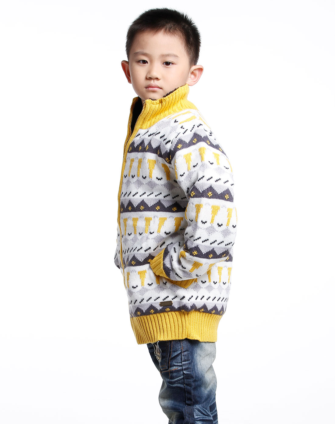 爱法贝男童杏黄开衫毛衣