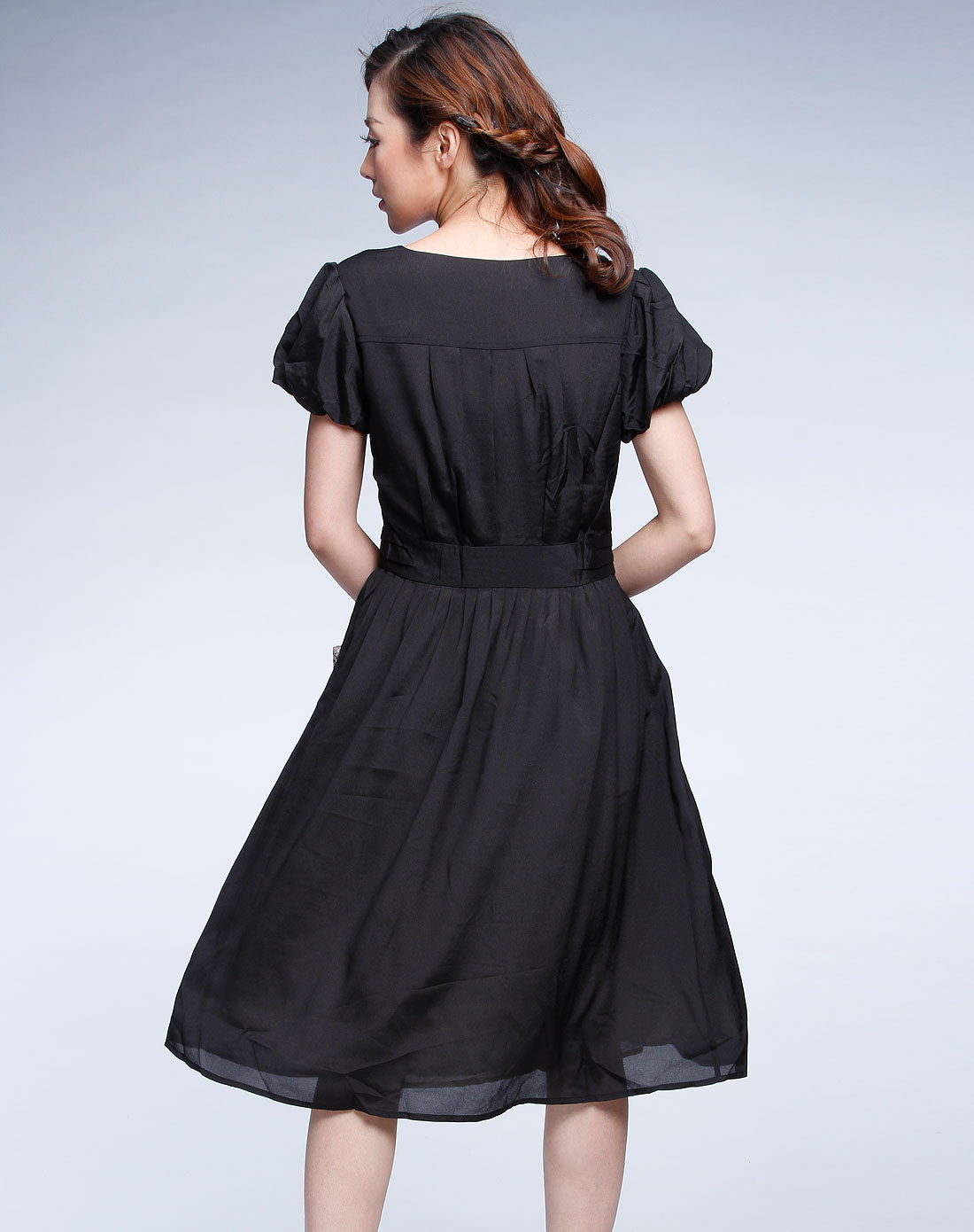 品牌-3--夜场诗篇 黑色假两件短袖连衣裙68305