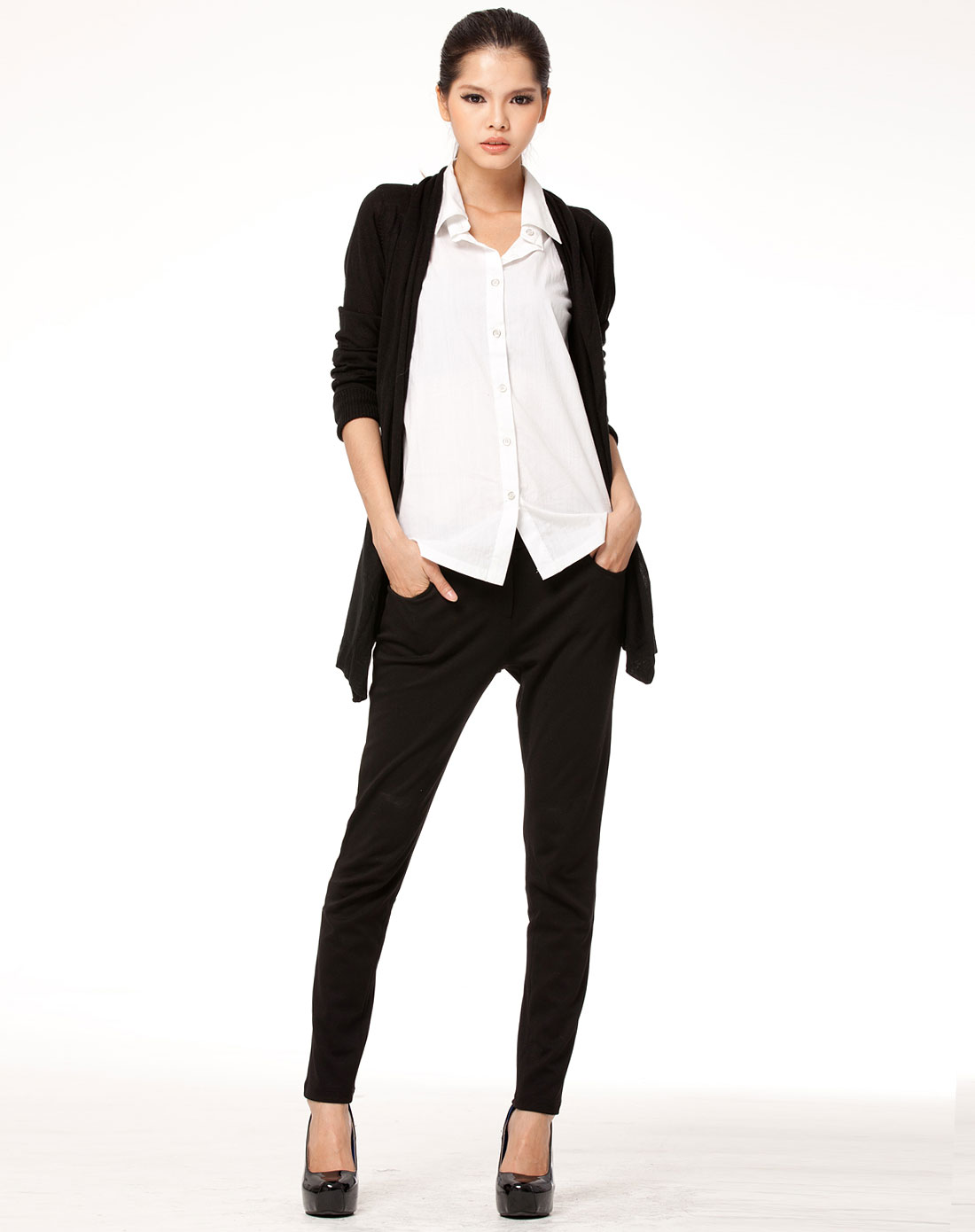 mymo女款黑色长开衫