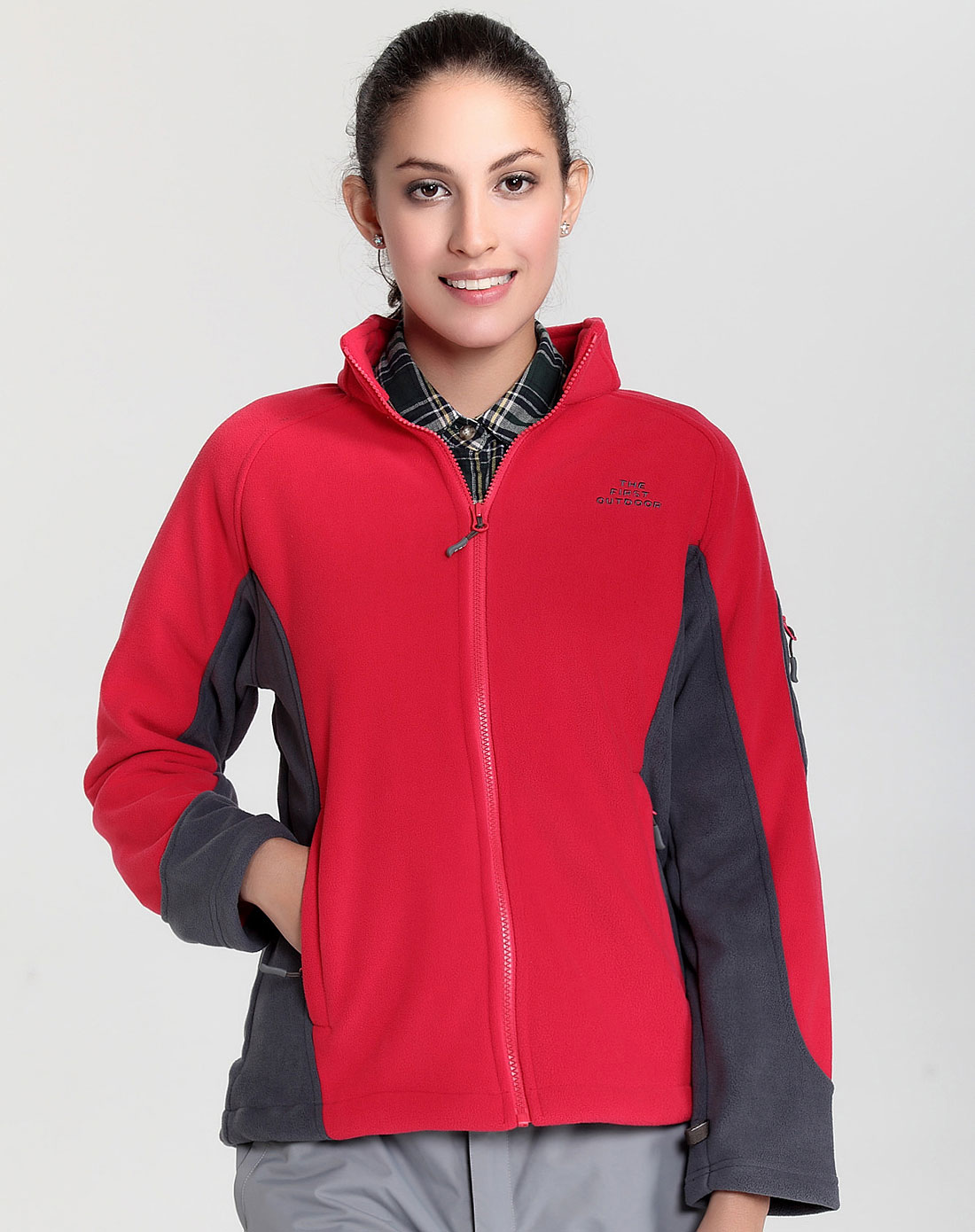 美国第一户外女款中国红色抓绒衣06170002A09_唯品会