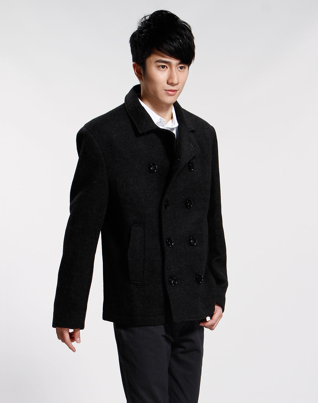 卡宾cabbeen-男装黑色休闲长袖外套