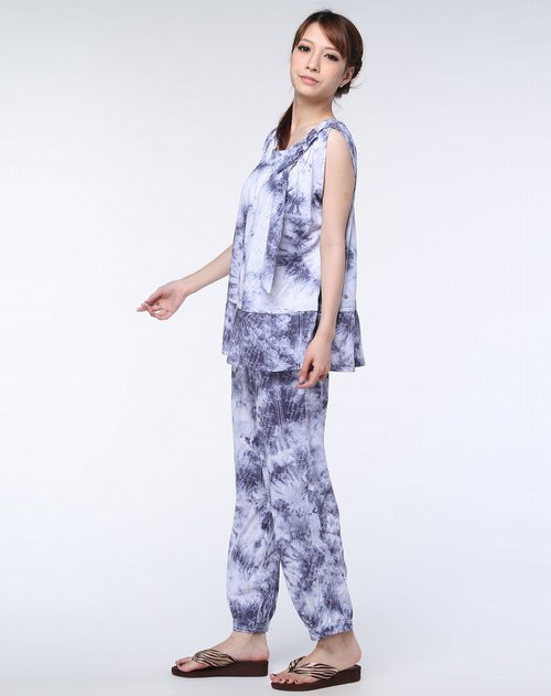 多拉美女款专场湖蓝色印图无袖<em>睡衣套装</em>_唯品