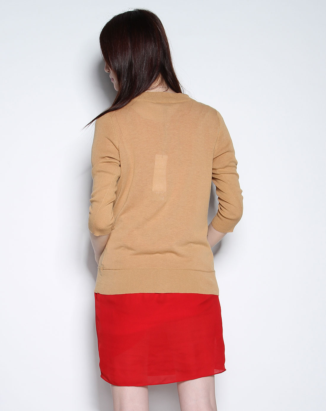 EQ:IQ<em>深卡其色</em>七分袖针织<em>开衫</em>003112640221