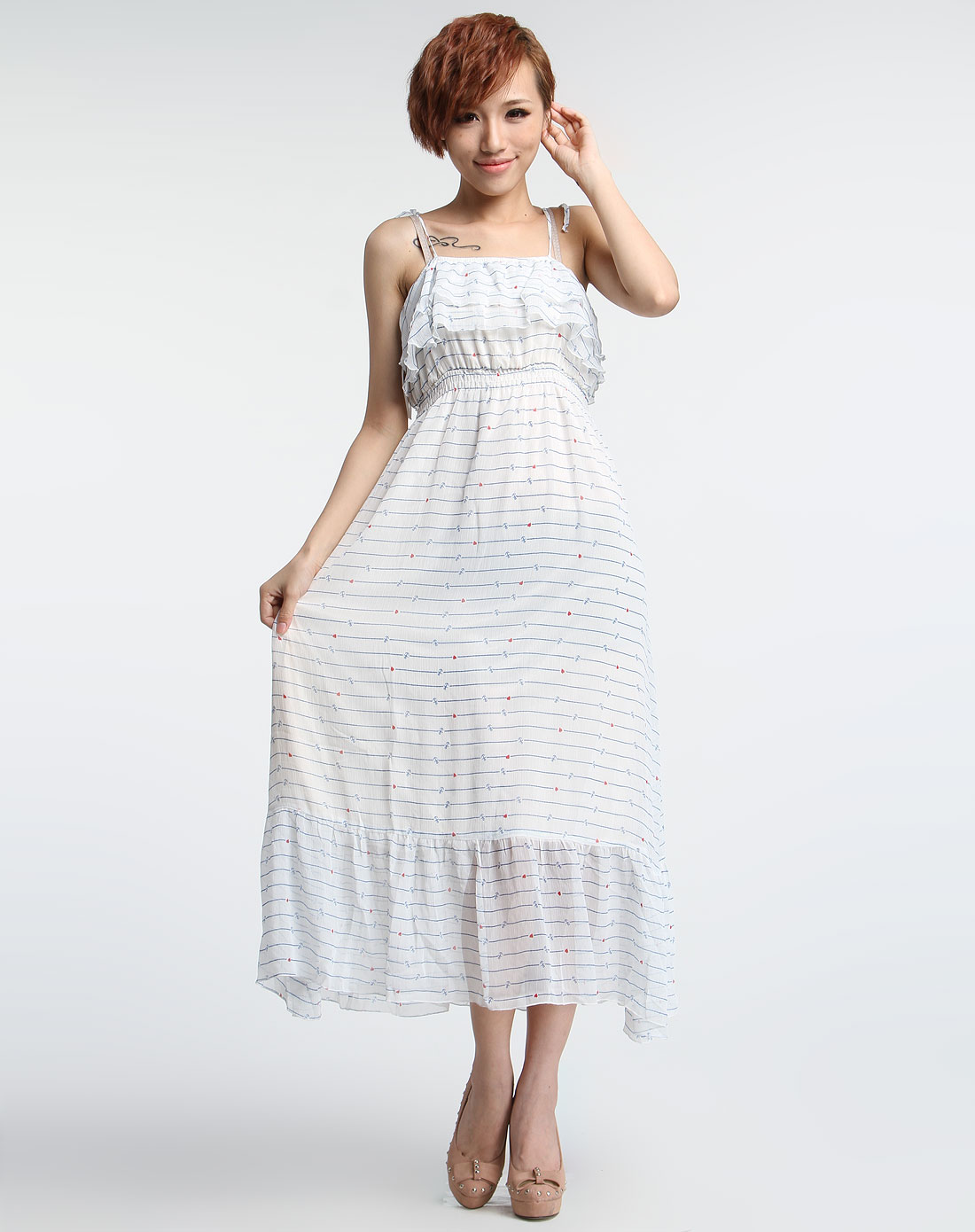 森马蓝\/白色条纹吊带连衣裙102150611-0381