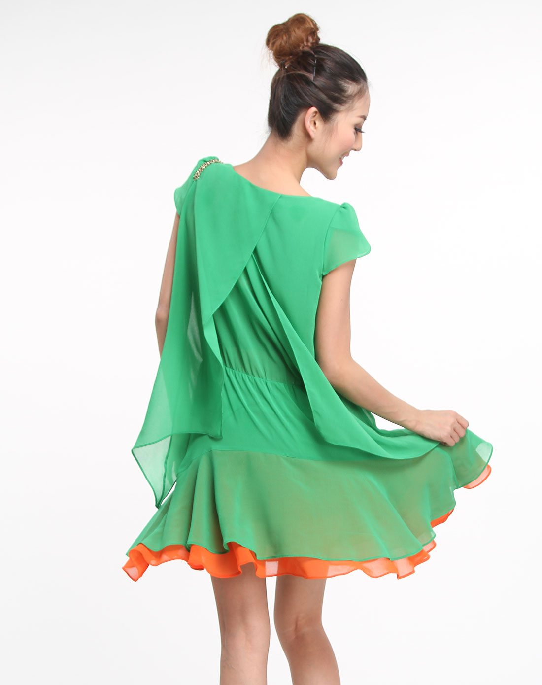 伊莎贝拉ISBL绿色时尚简约短袖连衣裙I122L0
