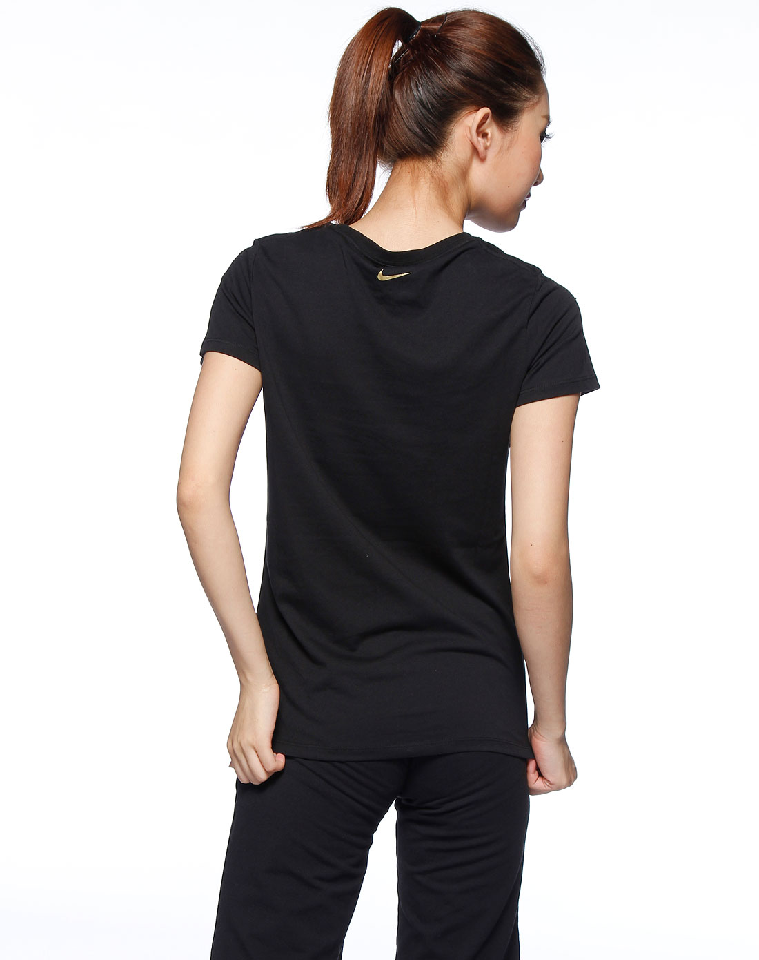 女款黑色针织短袖polo衫