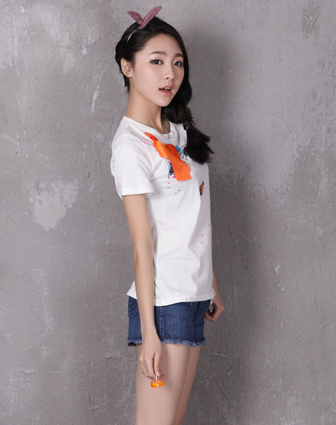 <em>韩都衣舍HSTYLE</em>白色甜美蝴蝶结短袖T恤DQ1