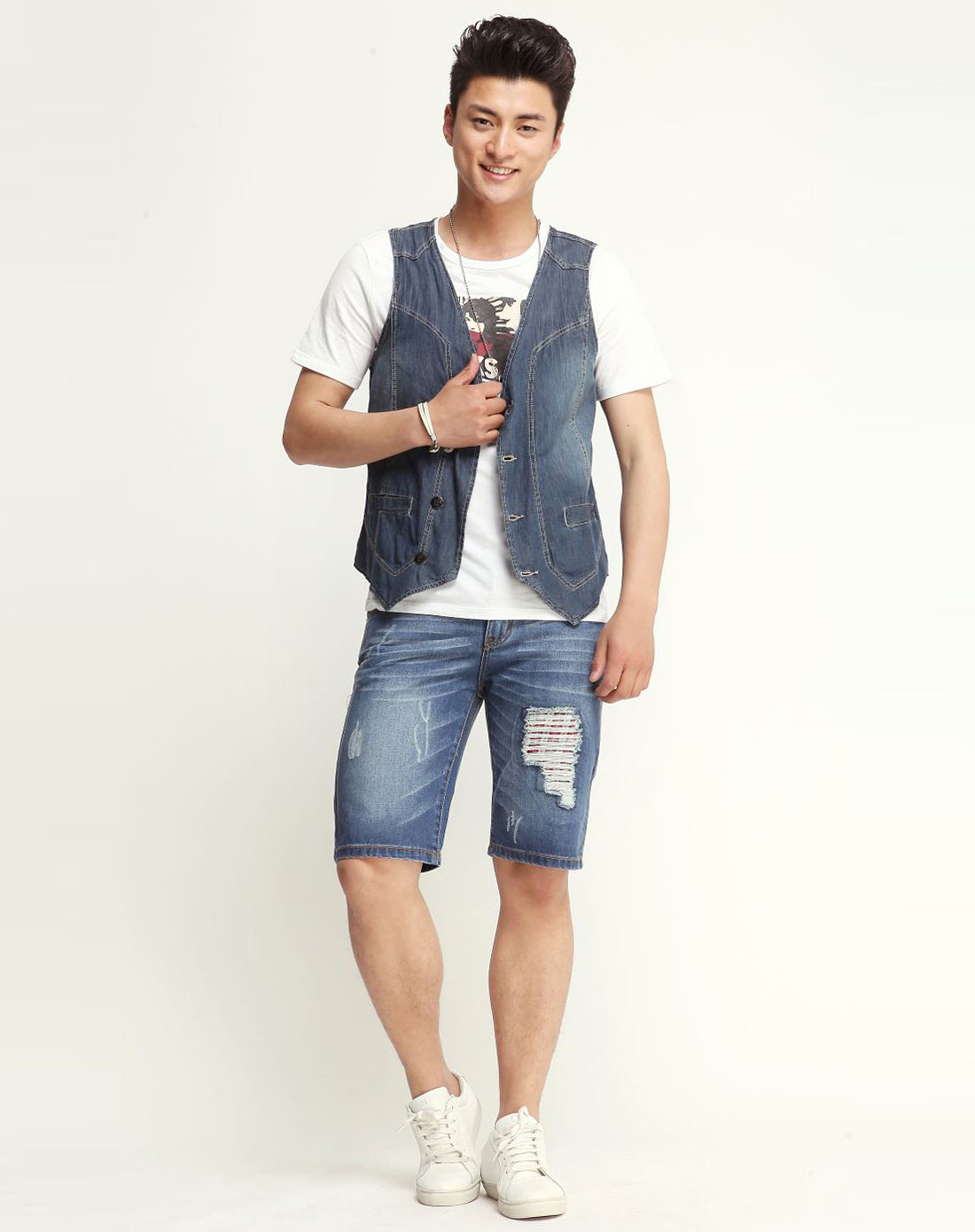 艾夫斯<em>男款</em>专场深蓝色时尚个性<em>牛仔马甲</em>2112