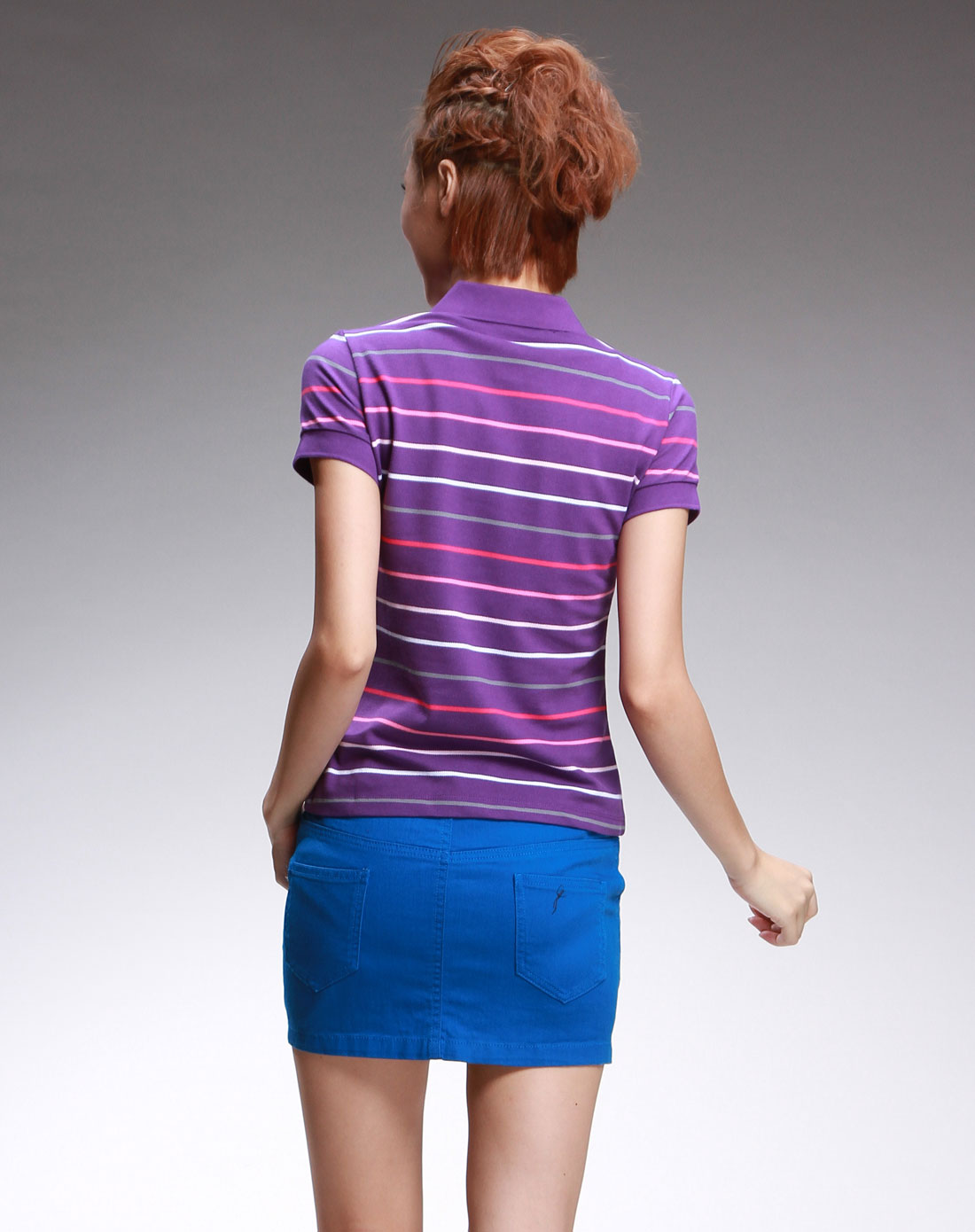 女款 深紫色休闲短袖polo衫