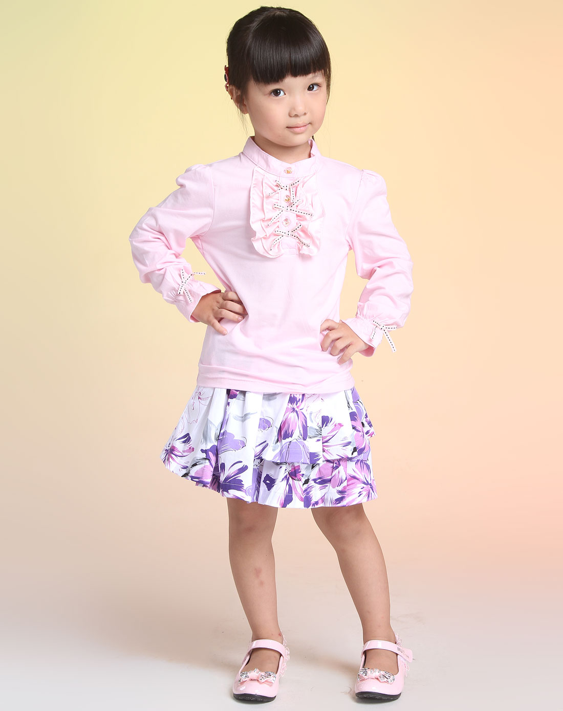 baby男女童女童粉红色休闲长袖打底衫