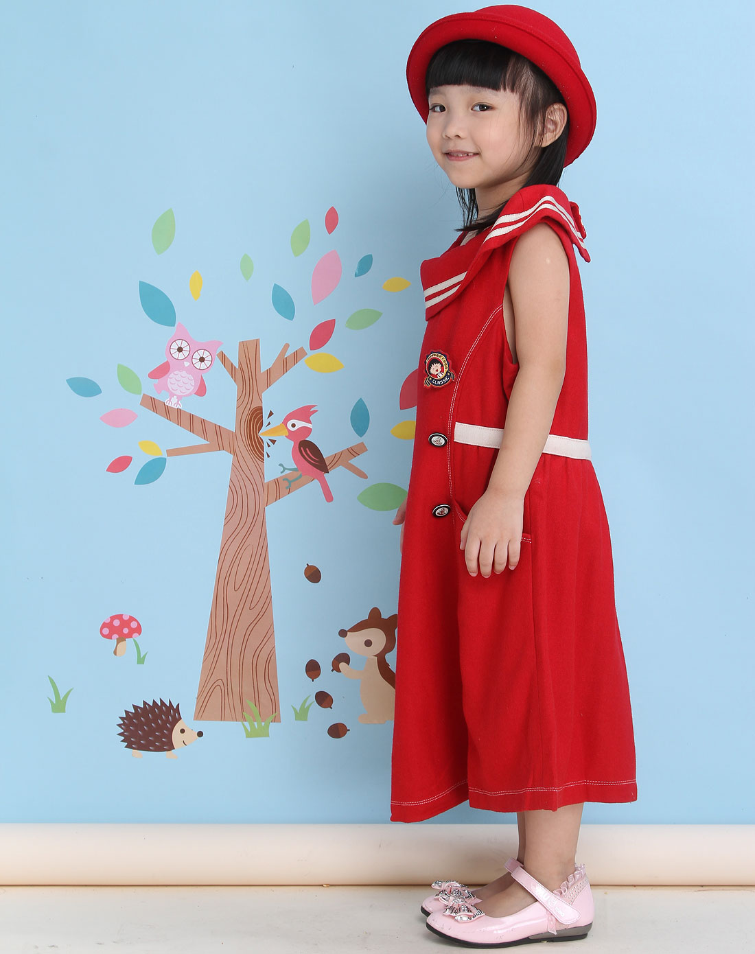 樱桃小丸子男女童装<em>女童红色</em>时尚背心<em>连衣裙</em>C