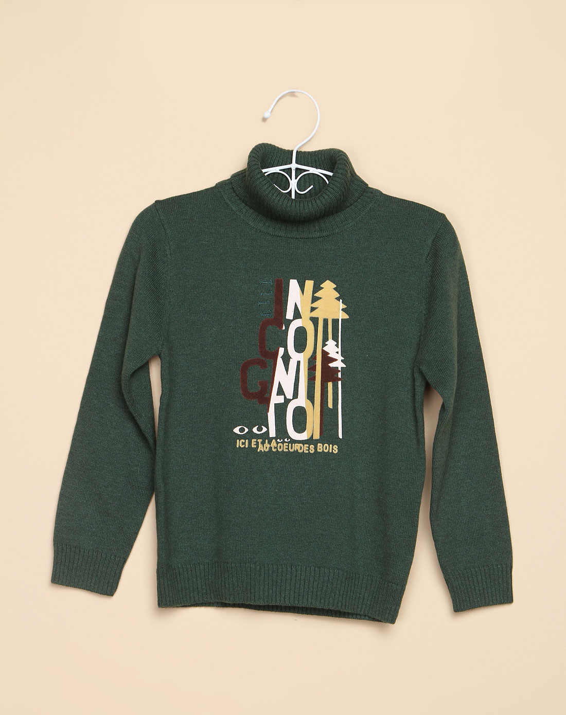 艾乐ELLE男女童男童<em>绿色</em>长袖<em>高领毛衣</em>EW17