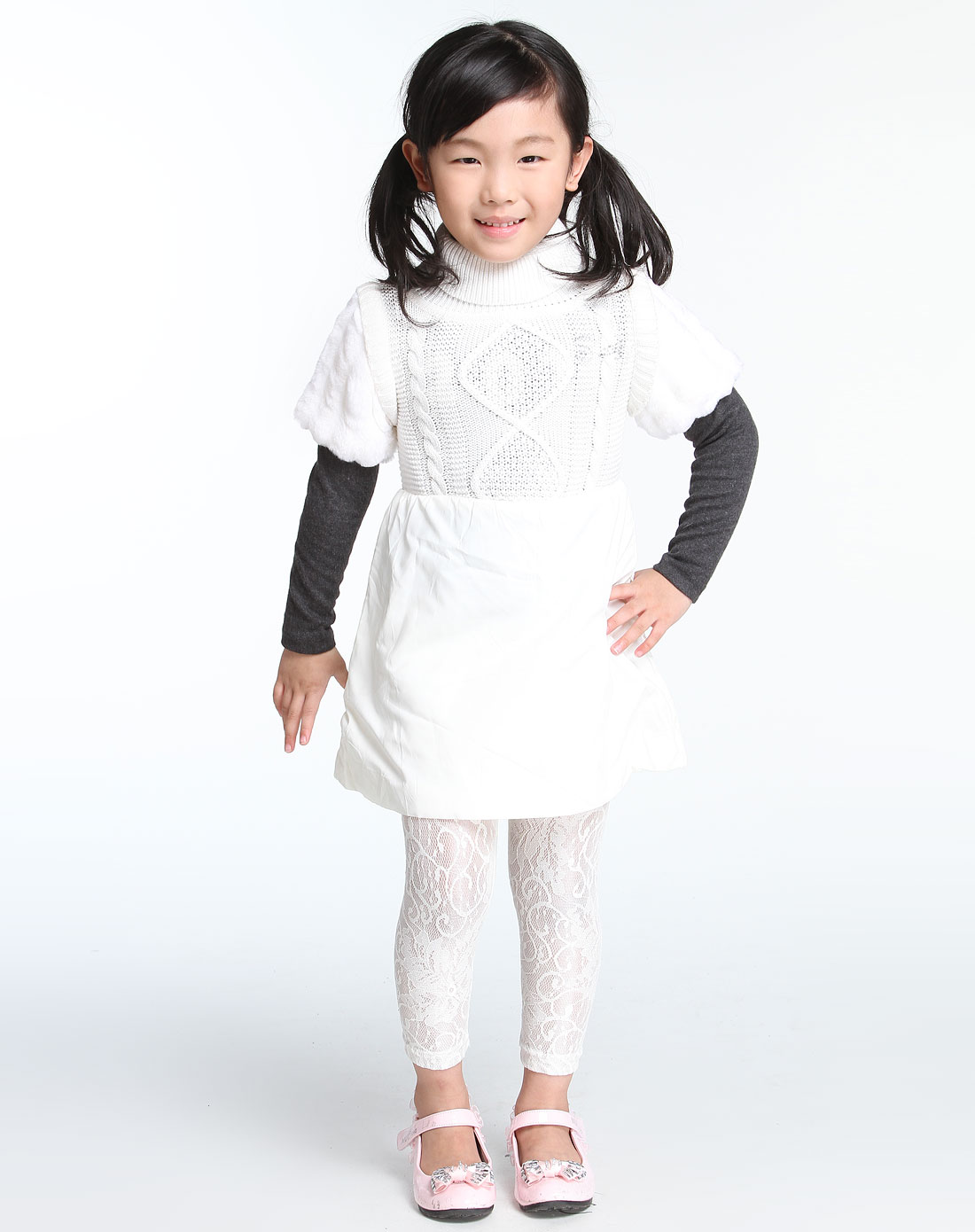 <em>时尚小鱼</em>ssxiaoyu男女童<em>女童</em>米白色高领针织短