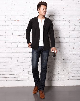 韩都衣舍HSTYLE黑色纯色<em>男装</em>西装<em>外套</em>_<em>唯品</em>