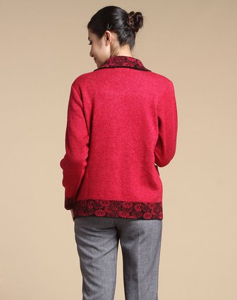 玛莎歌荻MASHAGEDI深<em>梅红色</em>时尚花纹长袖毛