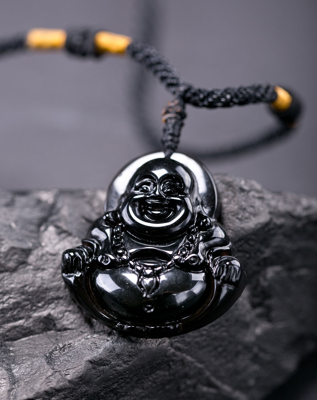 宝珂珠宝专场天然冰种黑曜石吊坠笑口佛配精美挂绳BPD0805-F01_唯品会