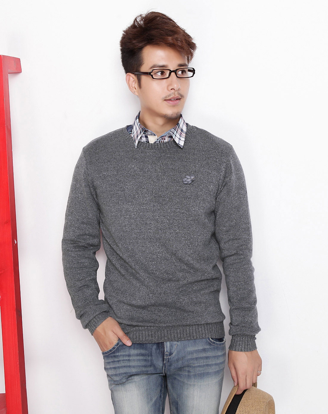 韩都衣舍hstyle<em>男士圆领</em>长袖纯色<em>毛衣</em>nn2050-深