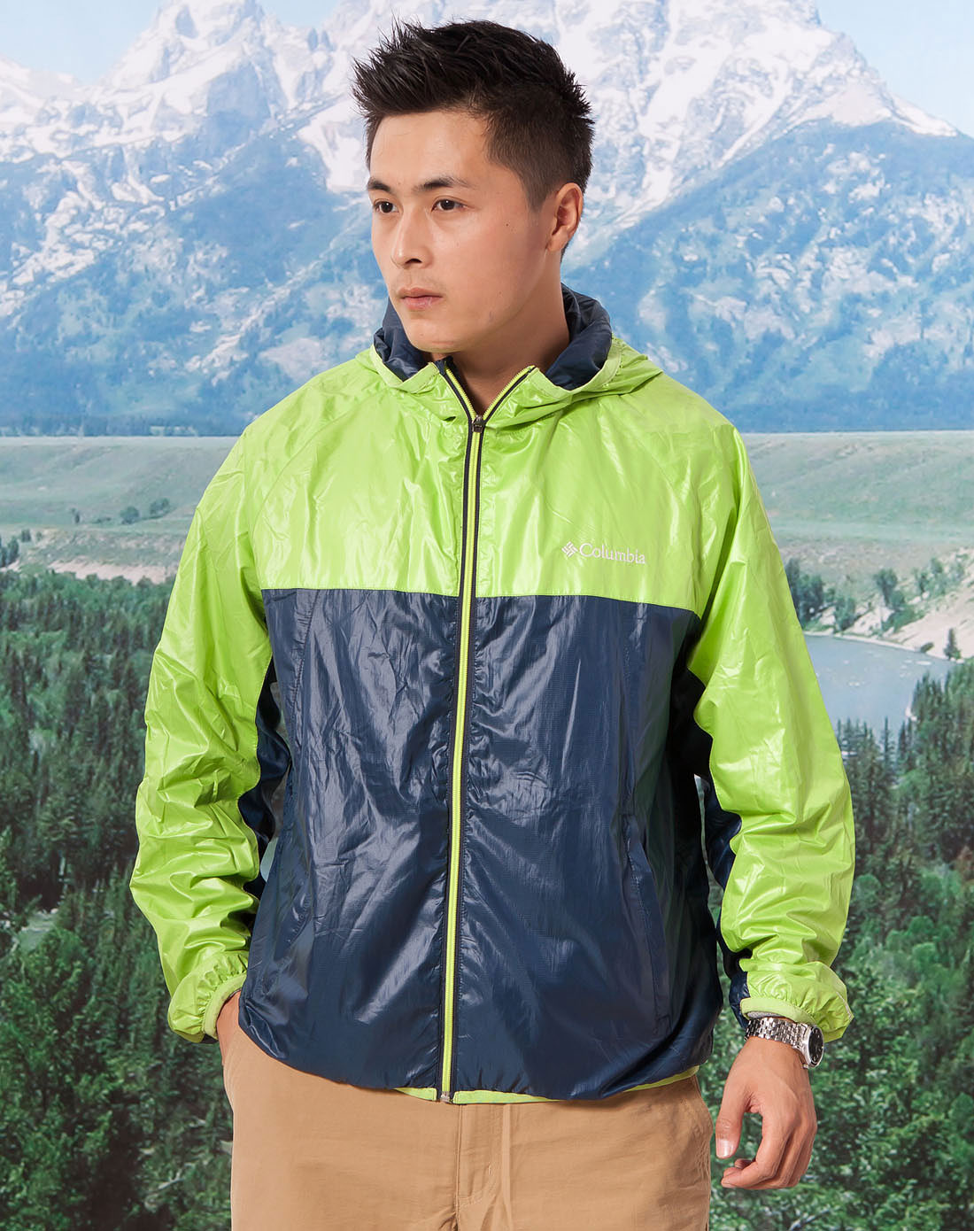 哥伦比亚Columbia男子<em>荧光</em>绿防污<em>防水</em>开身连