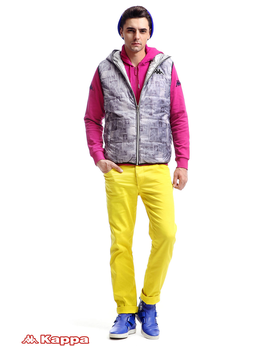 卡帕Kappa灰/紫色连帽印<em>画</em>背心K2104NM623