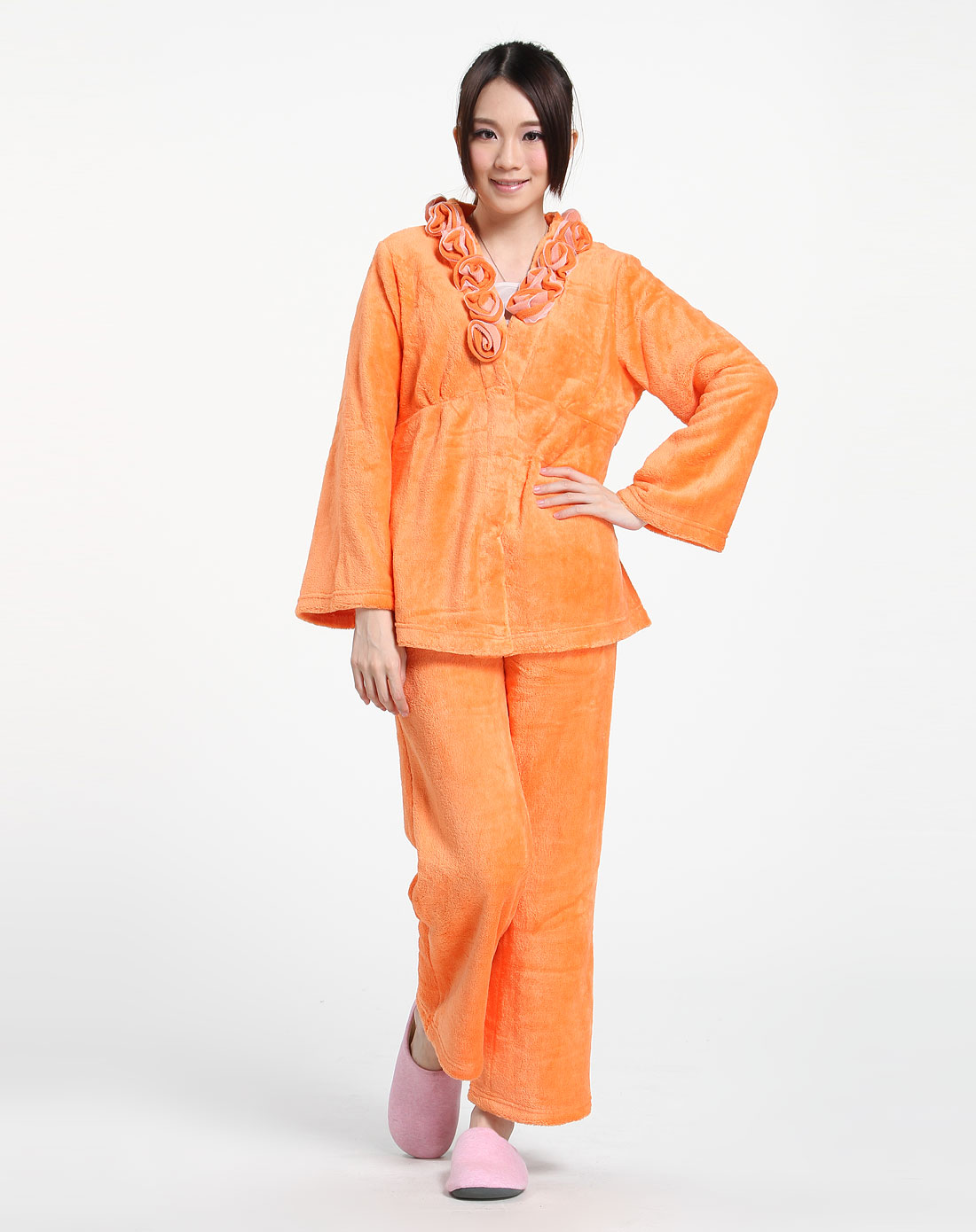 朵朵·可可男女女款橙色时尚长袖<em>睡衣</em>套装10