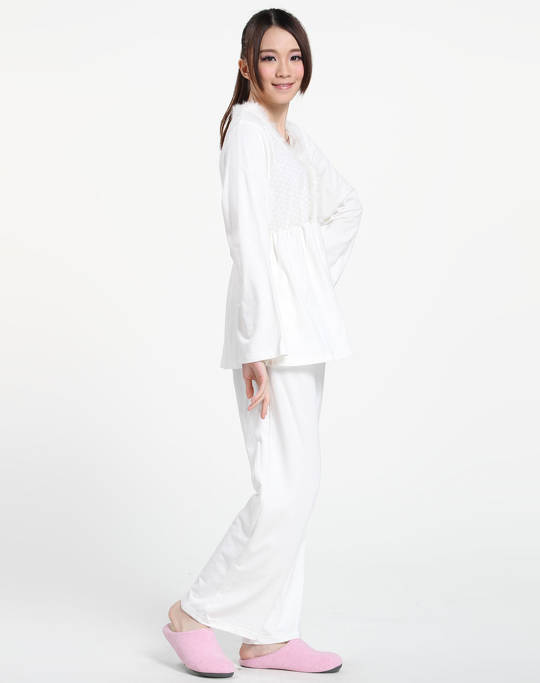 朵朵·可可男女女款<em>白色毛毛</em>时尚长袖<em>睡衣</em>套装