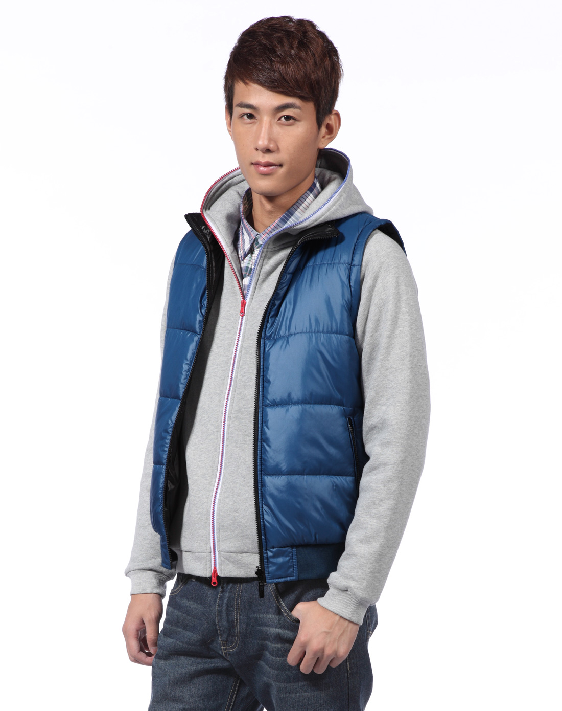 零号男MR.ZERO蓝色立领拉链双面<em>穿马甲</em>BEF