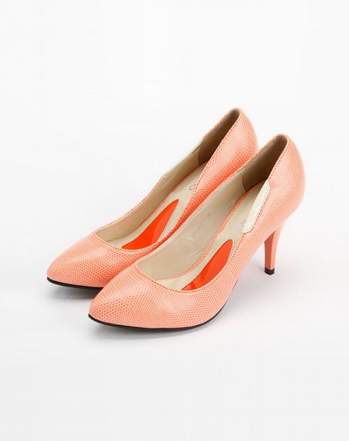 涉趣selftrend粉橙色蜥蜴纹高跟鞋价格,涉趣sel