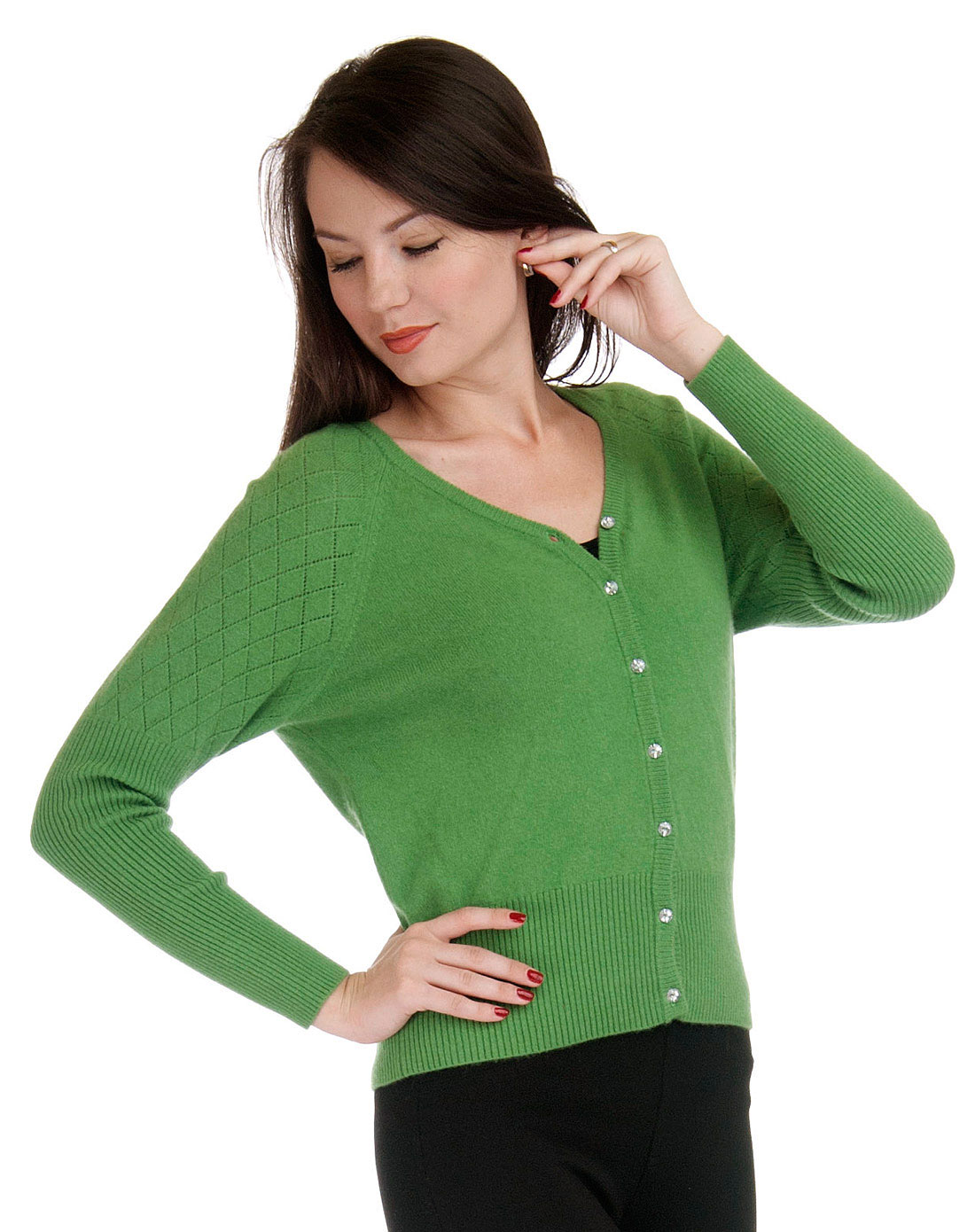 维多利weiduoli绿色时尚简洁<em>山羊绒开衫</em>33212