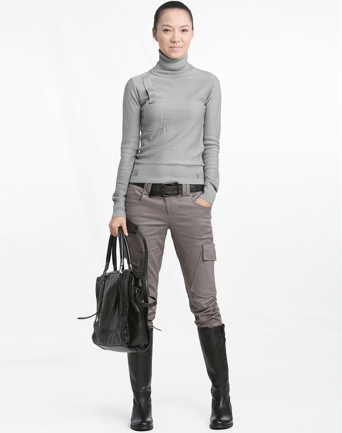 艾米Amii<em>灰色高领</em>休闲长袖打底<em>毛衣</em>MC81020