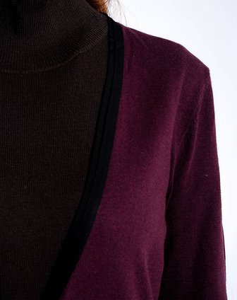 LINDA酱红色时尚镶边V领双袋<em>中长开衫</em>Q0000