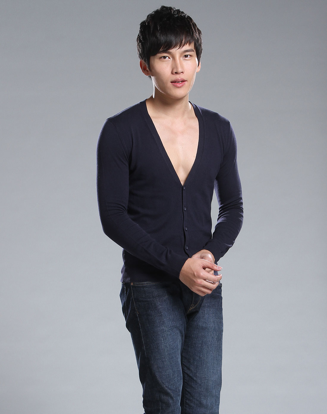 希思黎sisley<em>深蓝色</em>休闲长袖<em>针织开衫</em>10F6S60