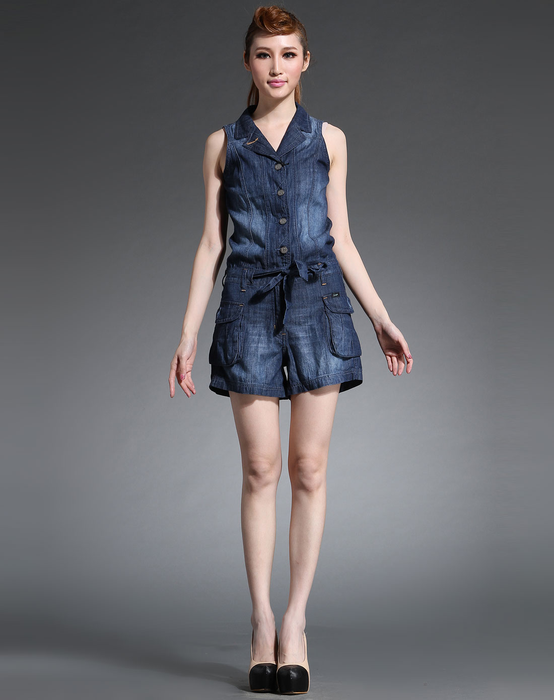 LEE<em>蓝色</em>气质无袖<em>连体短裤</em>LWH325D15516_唯