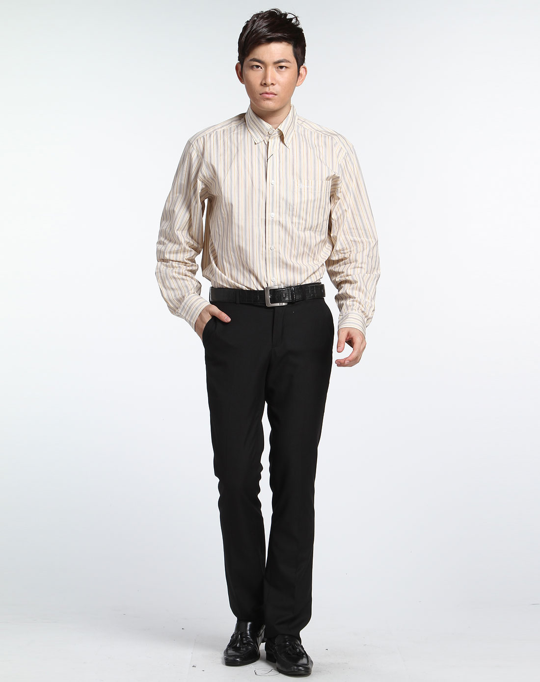 圣大保罗浅黄色条纹长袖衬衫PS6WH<em>00745</em>_唯