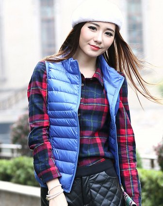 简时尚品justyle蓝色拉链<em>羽绒</em>背心JTL4511312