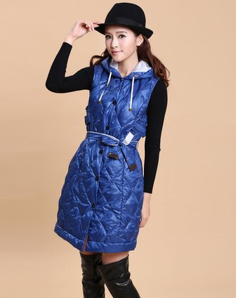 卡柏迪chicabooti菱形格纹时尚连帽<em>长款羽绒马</em>