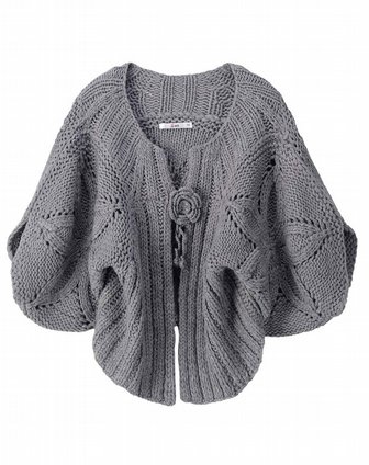 七格格旗下品牌IAIZO <em>女款</em>灰色镂空蝙蝠袖<em>开衫</em>