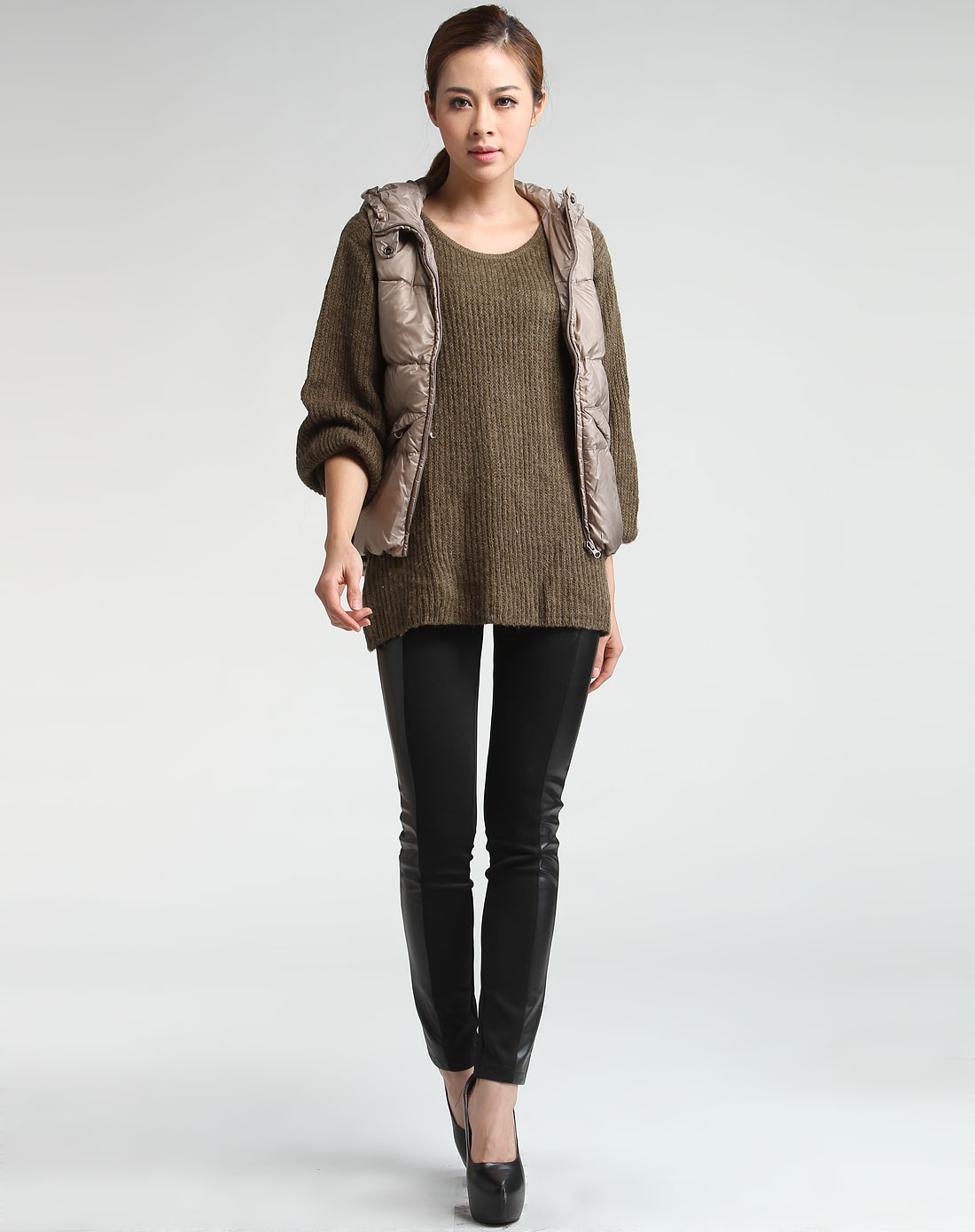 d'zzit古铜色时尚连帽<em>羽绒服马夹</em>314K10147_<em>唯品会</em>