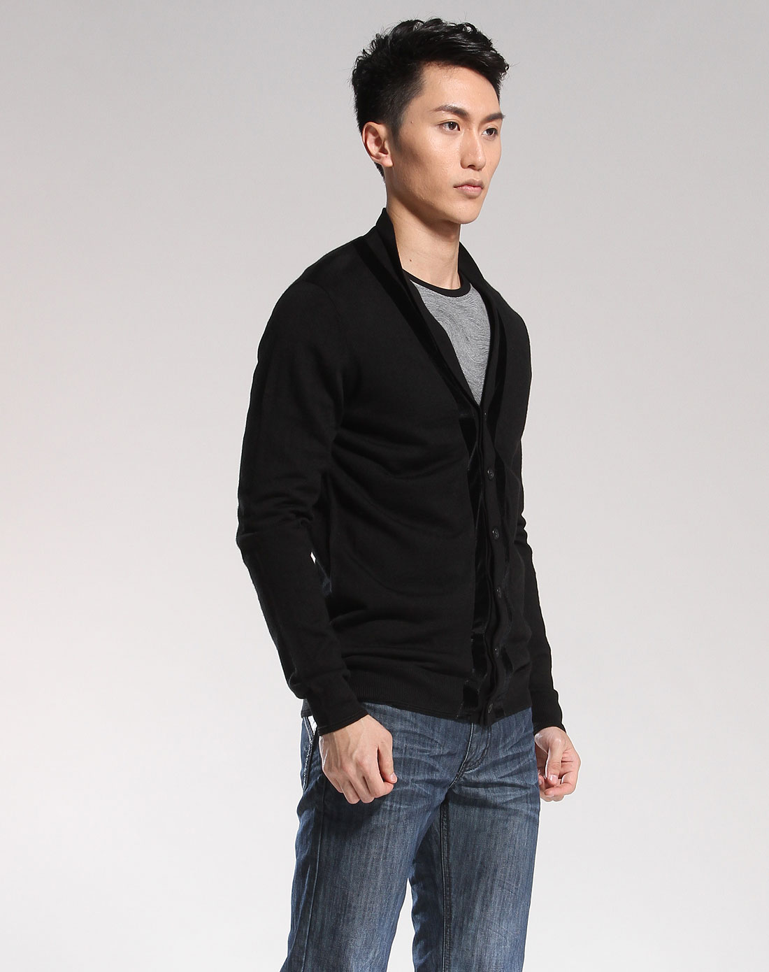 培罗成PROGEN灰<em>黑色</em>英伦风<em>长袖针织开衫</em>2S