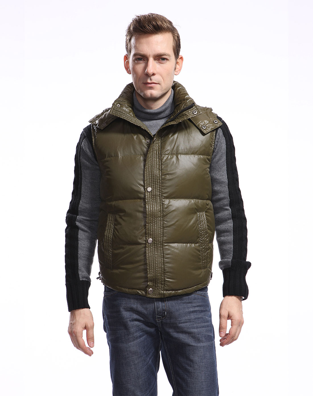 米兰空气MILANRIA<em>男士</em>军绿羽绒<em>马甲</em>11YN001