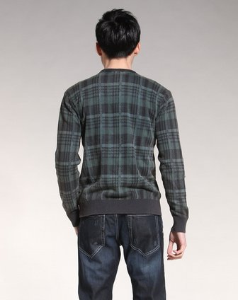 汤尼俊士tonyjeans绿间<em>黑色</em>格子<em>长袖针织开衫</em>