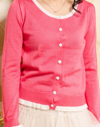 艾金诺USS AZINO-<em>玫红色圆领</em>毛衣<em>开衫</em>2A155