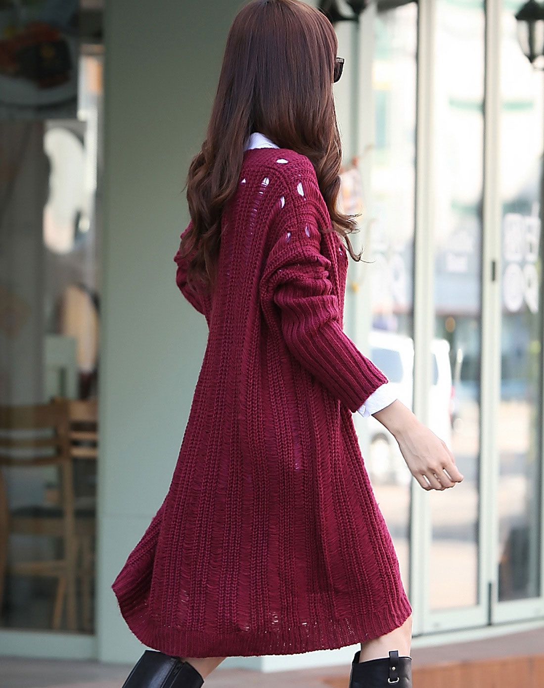 韩都衣舍HSTYLE女上装专场女款<em>酒红色</em>宽松V