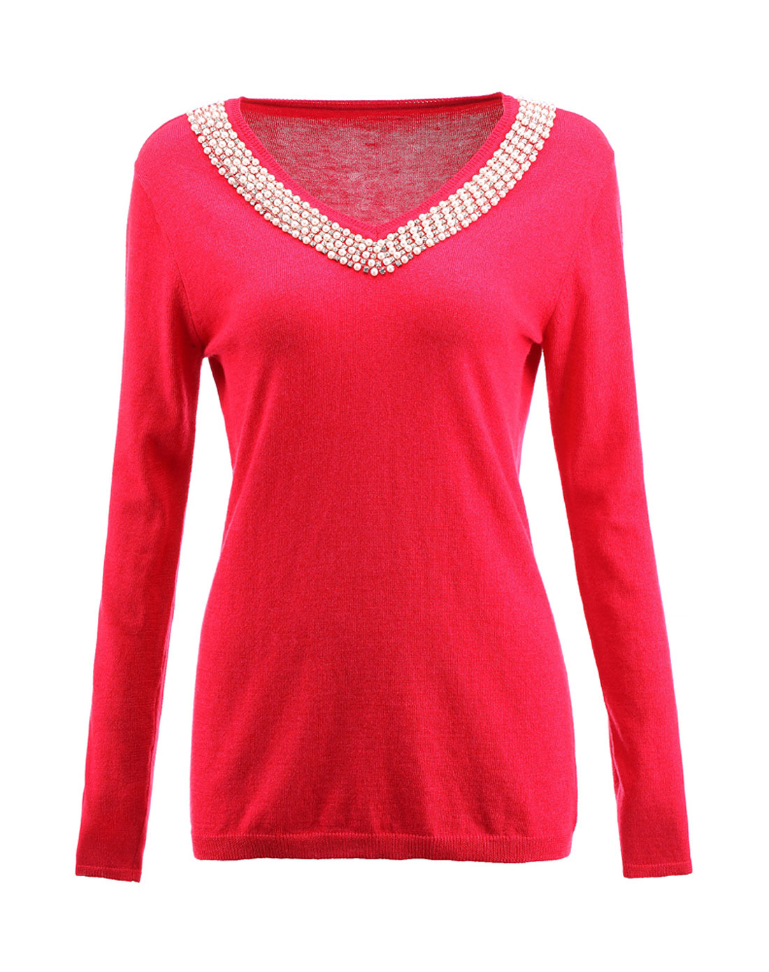 春季特惠TUWE 花梅红羊毛深V领女士<em>毛衣</em>SL