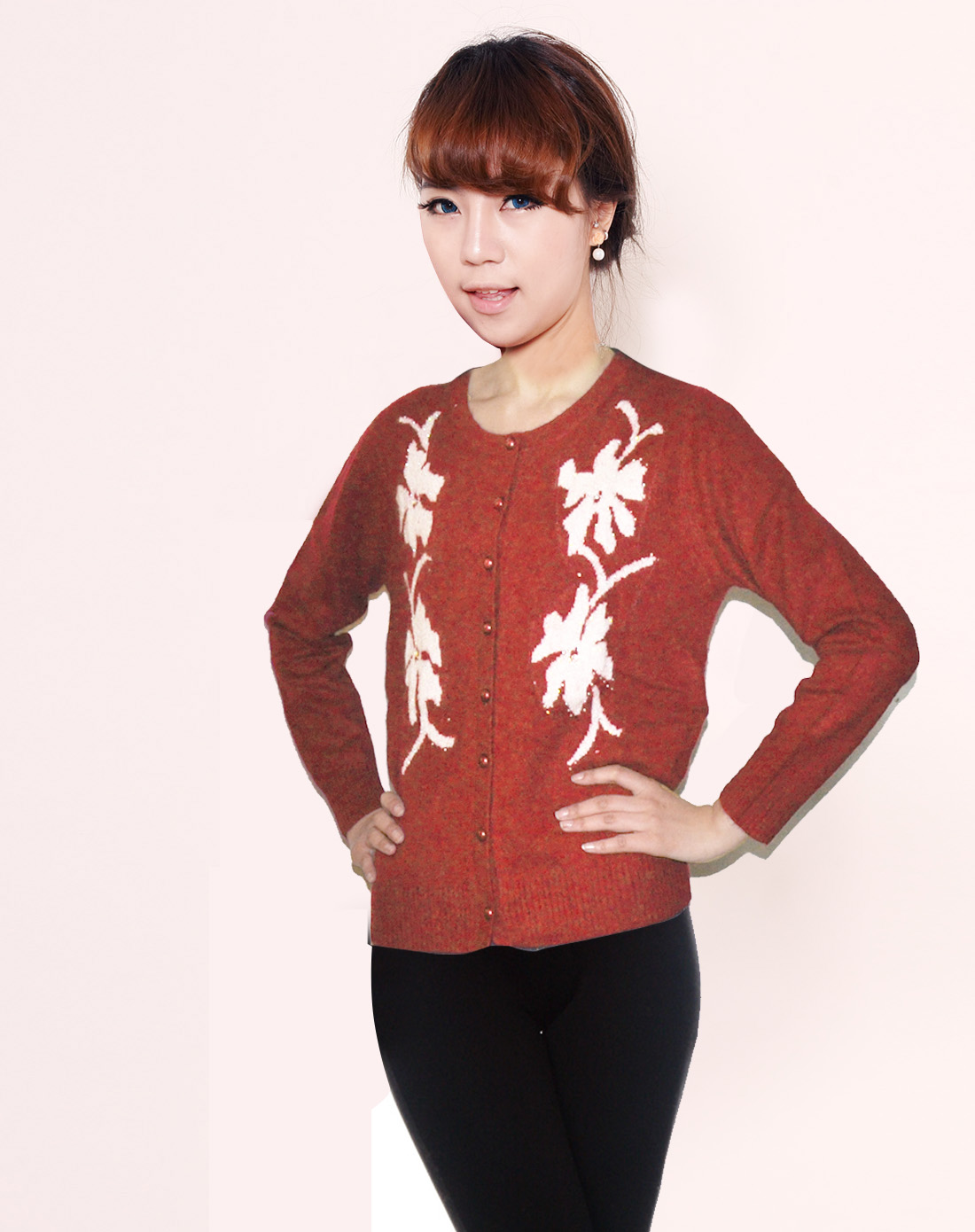 维多利Weiduoli男女女款酒红<em>貂绒开衫</em>382115