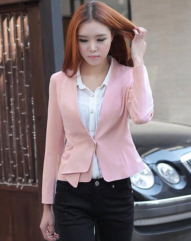 韩都衣舍HSTYLE<em>女款</em>粉色无领<em>小西装</em>DL2058