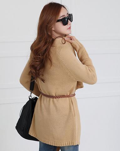 韩都衣舍HSTYLE女款<em>杏色针织开衫</em>毛衣QF20