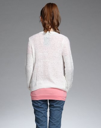 欧时力ochirly<em>米白色</em>V领优雅长袖<em>针织开衫</em>110