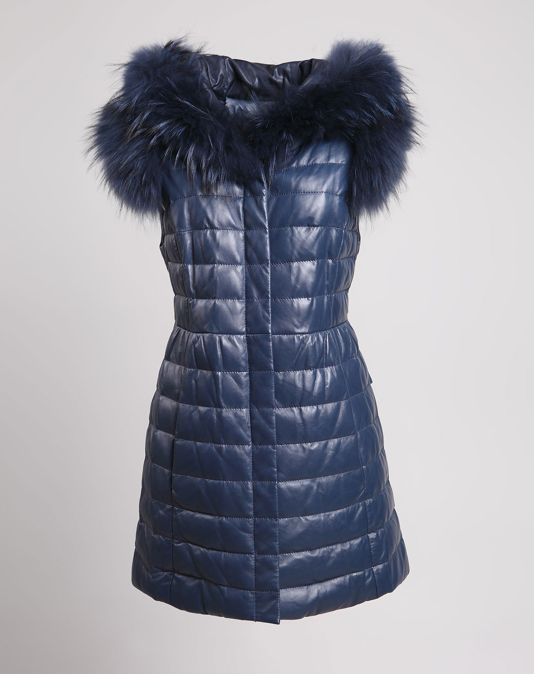 黛芙瑞利女款宝兰绵羊皮<em>长款羽绒马夹</em>皮衣E2